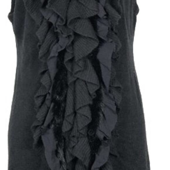 Alice + Olivia Long Vest ANGORA CASHMERE RABBIT FUR Between RUFFLE Sz XS Black - Picture 6 of 13